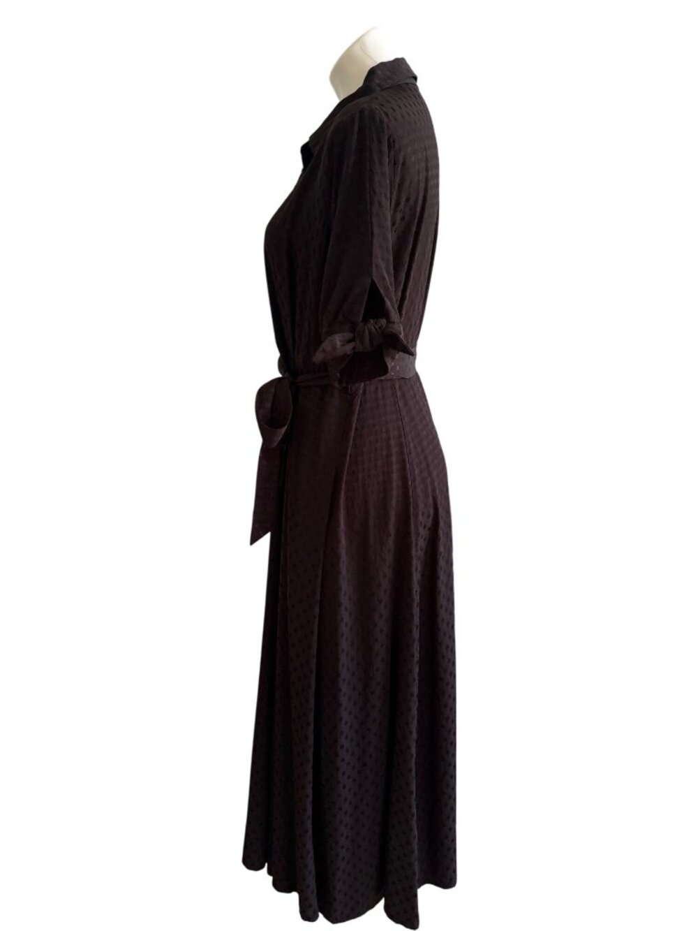 Calvin Klein Women's Black Polka Dot Maxi Shirt Dress W/ Tie Belt Size 12 - Picture 6 of 10